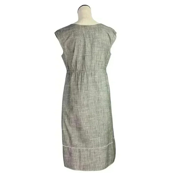 Eddie Bauer Dress Women 10 Gray Striped Drawstring Cotton Lace Sleeveless Casual - Picture 6 of 7